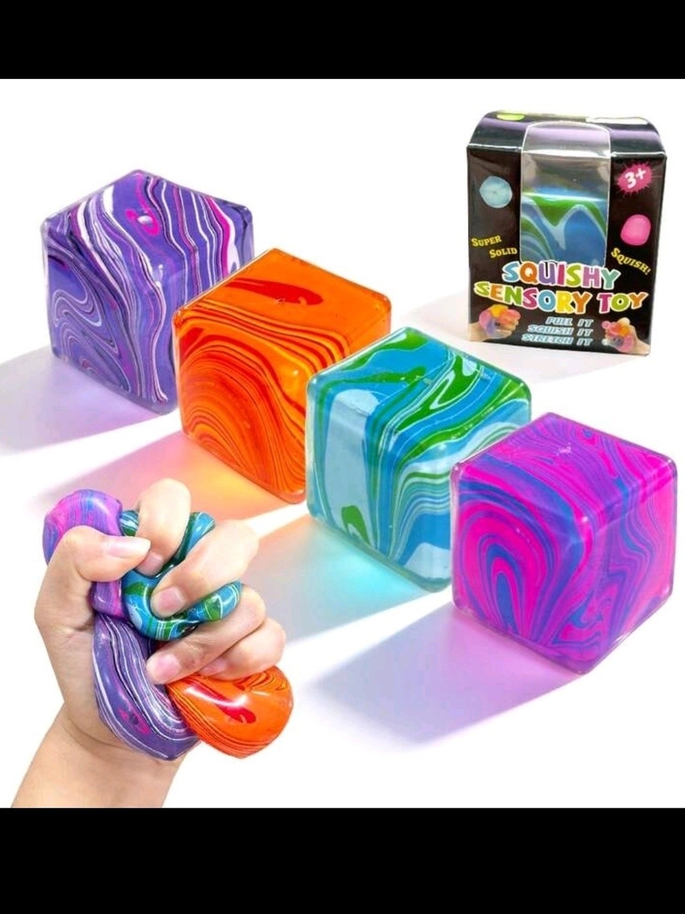 PRICE DROP 👇🏼 Squishy Sensory Marble Swirl Toy Cube - Multicolor